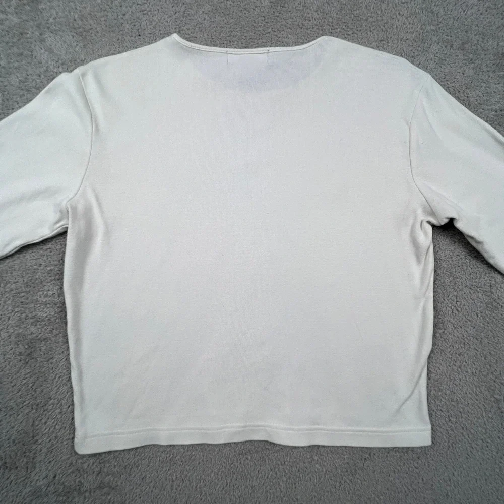 Lauren Ralph Lauren Ribbed Top Women White Long Sleeve Logo Classic Minimalist - Picture 10 of 11